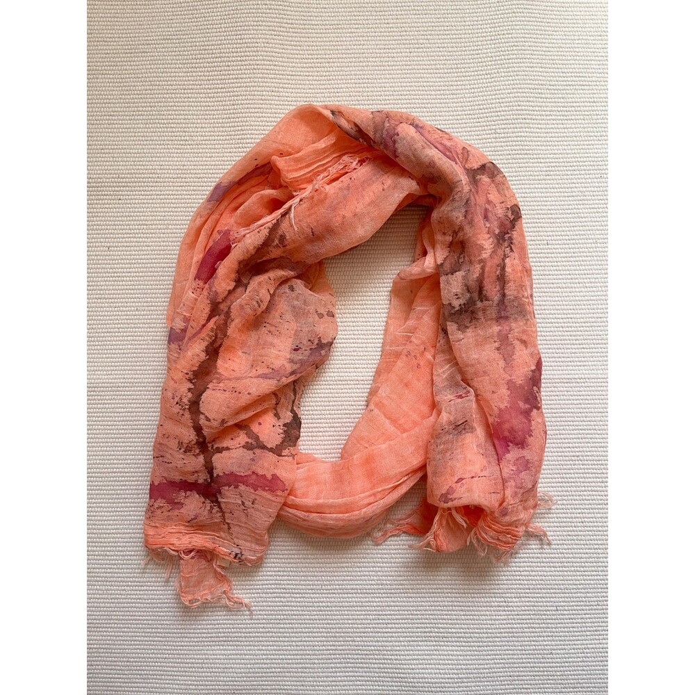 Eileen Fisher Cotton Sheer Paint Splatter Print Scarf in Coral ONE SIZE